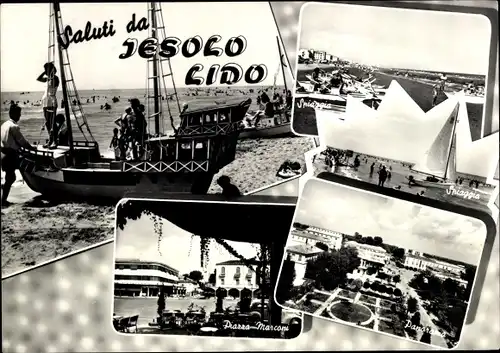 Ak Lido di Jesolo Veneto, Panorama, Boote, Marconi-Platz