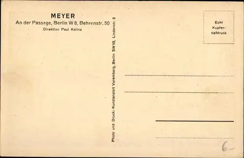 Ak Berlin Mitte, Meyer an der Passage, Tanzbar, Behrenstraße 50