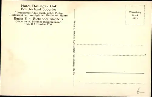 Ak Berlin, Hotel Danziger Hof, Frühstückszimmer, Eichendorffstraße 9