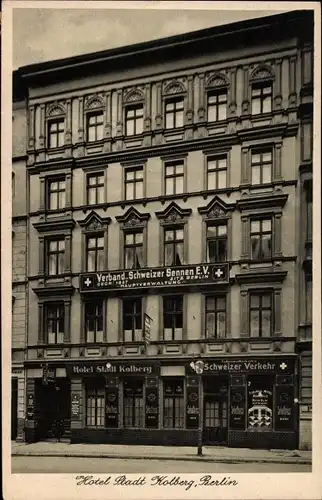 Ak Berlin, Hotel Stadt Kolberg, Schlegelstraße 14, Verband Schweizer Sennen