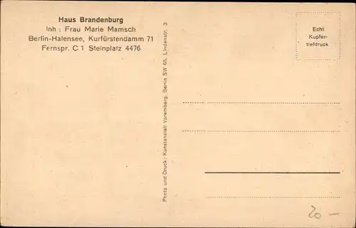 Ak Berlin Grunewald Halensee, Haus Brandenburg, Kurfürstendamm 71