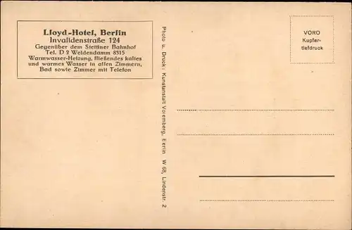 Ak Berlin, Lloyd Hotel, Invalidenstraße 124, Gastzimmer