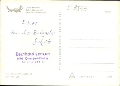 Ak Lehde Lübbenau Spreewald, Im Cafe Venedig, Dachs