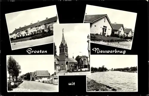 Ak Nieuwerbrug Südholland, Graaf Lodewijkstraat, Wierickebrug, Rijnzicht, Häuserpartie, Rijnbrug