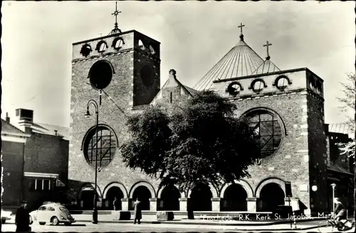 Ak Enschede Overijssel Niederlande, R.K. Kerk St. Jacobus, Markt