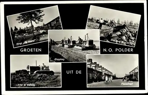 Ak Noordoostpolder Flevoland, Kamp De Voorst, Panzer in werking, Finsestraat, Diepploeg in werking