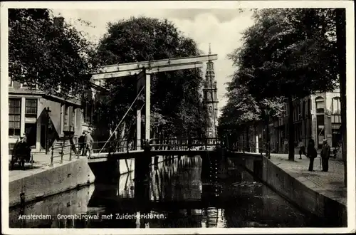 Ak Amsterdam Nordholland Niederlande, Groenburgwal met Zuiderkerktoren