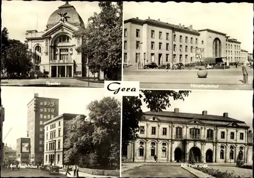 Ak Gera in Thüringen, Theater, Hauptbahnhof, Am Hochhaus, Am Park OdF, Orangerie