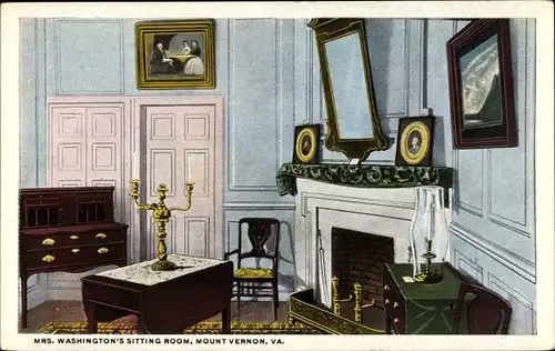 Ak Mount Vernon Virginia USA, Mrs. Washington's sitting room