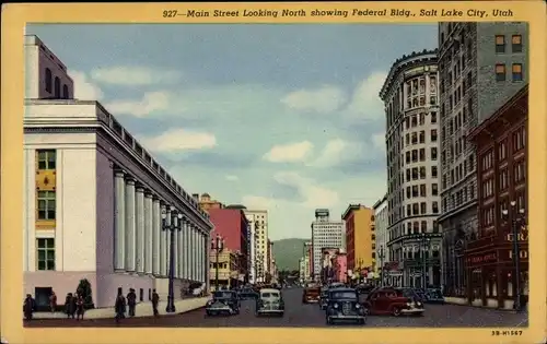 Ak Salt Lake City Utah USA, Main Street Looking North showing Federal Building
