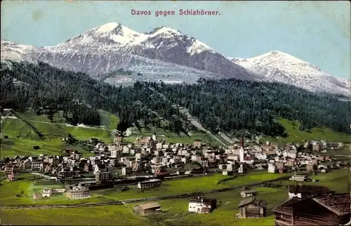 Ak Davos Dorf Kanton Graubünden, Ortspanorama, Schiahörner
