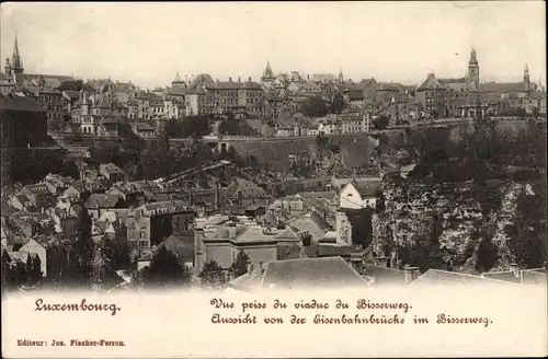 Ak Luxemburg, Aussicht von der Eisenbahnbrücke im Bisserweg