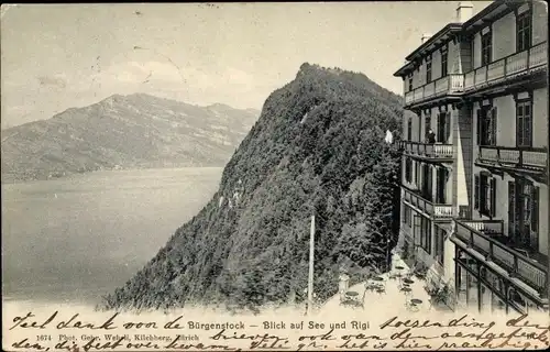 Ak Bürgenstock Kanton Nidwalden, Blick auf See und Rigi