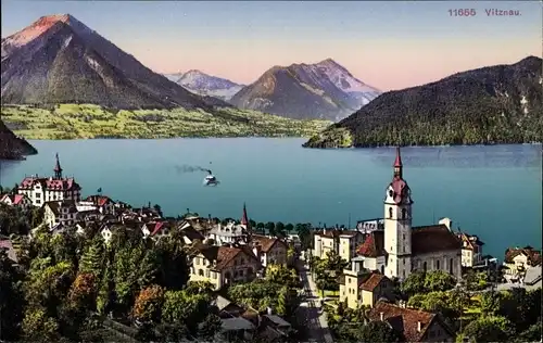 Ak Vitznau Kanton Luzern, Gesamtansicht, Seepartie