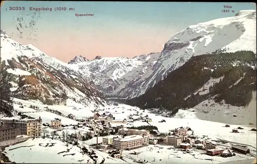 Ak Engelberg Kanton Obwalden Schweiz, Panorama mit Spannörter und Titlis, Winteransicht