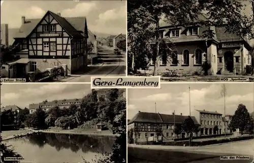 Ak Langenberg Gera in Thüringen, Zeitzer Straße, Sommerbad, HOG Sportheim, Platz des Friedens