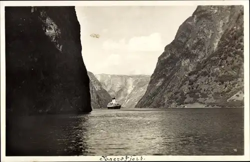 Ak Norwegen, Naerobugten, Fjord, Dampfer