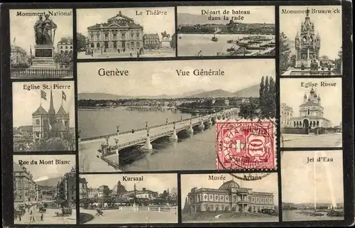 Ak Genève Genf Schweiz, Denkmal Brunswick, Kursaal, Museum, Fontäne, Kirche St. Pierre