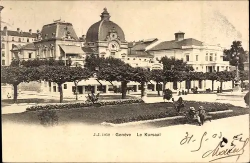 Ak Genf, Blick auf den Kursaal mit Parkanlage, Menschen