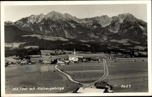 Ak Söll in Tirol, Panorama vom Ort, Kaisergebirge
