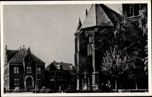 Ak Elten Emmerich am Niederrhein, Blick auf Kirche und Rathaus