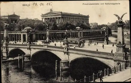Ak Berlin Mitte, Friedrichsbrücke und Nationalgalerie, Straßenbahn