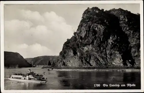 Ak Sankt Goarshausen am Rhein, Loreley, Schiff