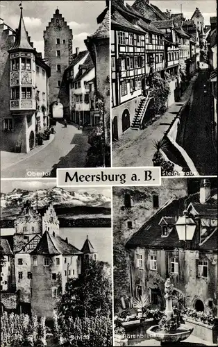 Ak Meersburg am Bodensee, Obertor, Schloss, Bärenbrunnen, Steingraben