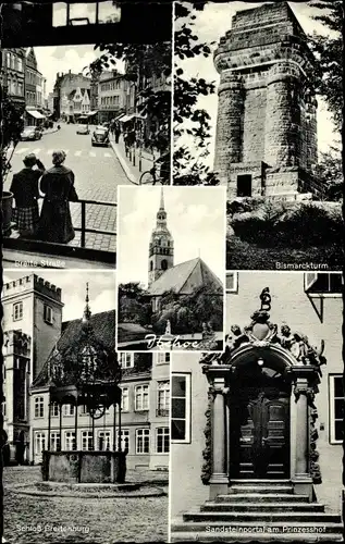 Ak Itzehoe in Holstein, Schloss Breitenburg, Bismarckturm, Breite Straße, Prinzesshof, Kirche