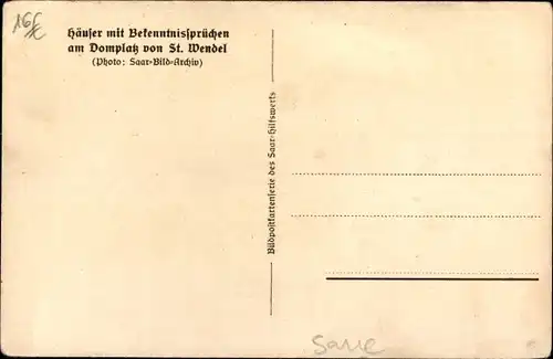 Ak Sankt Wendel Saarland, Häuser mit Bekenntnissprüchen am Domplatz, Marktstände