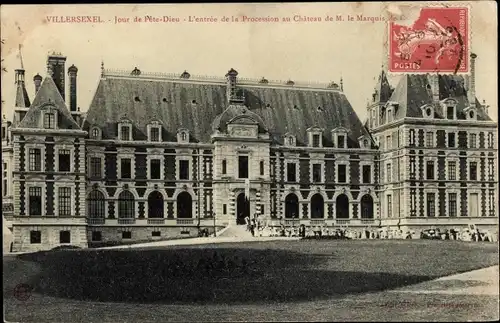 Ak Villersexel Haute Saône, Jour de Pete-Dieu, L'entree de la Procession au Chateau de M. le Marquis