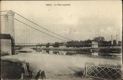 Ak Gray Haute Saône, Le Pont suspendu