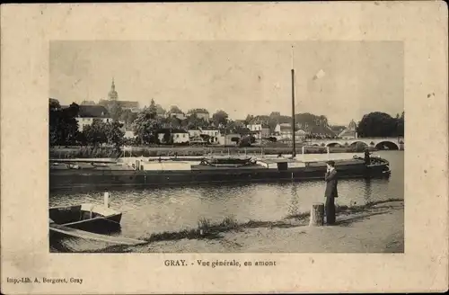 Ak Gray Haute Saône, Vue generale, en amont