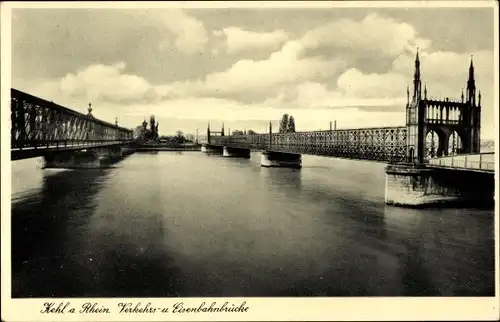 Ak Kehl am Rhein, Verkehrs- und Eisenbahnbrücke