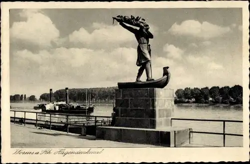 Ak Worms am Rhein, Hagendenkmal, Dampfer