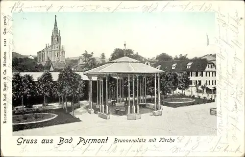 Ak Bad Pyrmont in Niedersachsen, Brunnenplatz mit Kirche