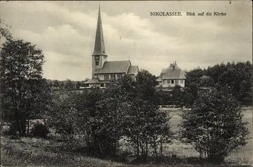 Ak Berlin Zehlendorf Nikolassee, Blick auf die Kirche