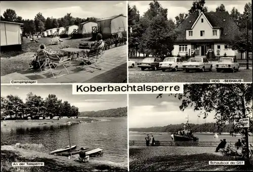 Ak Werdau an der Pleiße in Sachsen, Seehaus an der Kobertalsperre, Schauboot der GST, Zeltplatz