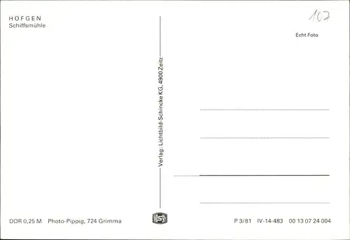 Ak Höfgen Grimma in Sachsen, Schiffsmühle