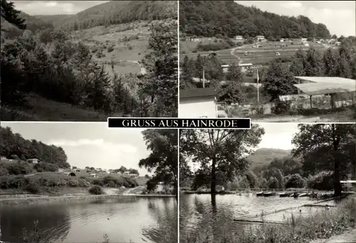 Ak Hainrode Bleicherode am Harz, Naherholungszentrum Teichtal, Partie am Teich, Panorama vom Ort