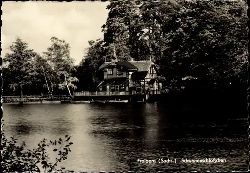 Ak Freiberg in Sachsen, Schwanenschlößchen, See