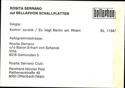Ak Sängerin Rosita Serrano, Portrait, Autogramm, Gitarre, Bellaphon-Schallplatten