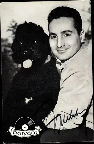 Ak Schauspieler und Sänger Freddy Quinn, Portrait mit Hund, Autogramm