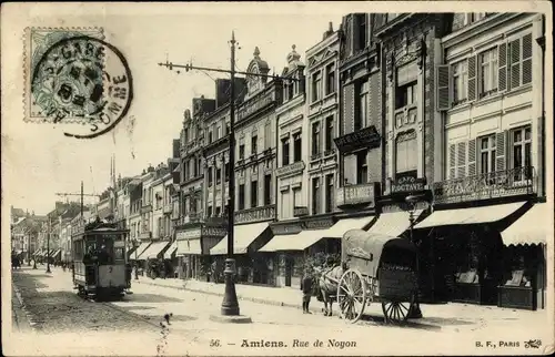 Ak Amiens Somme, Rue de Noyon, tramway 2