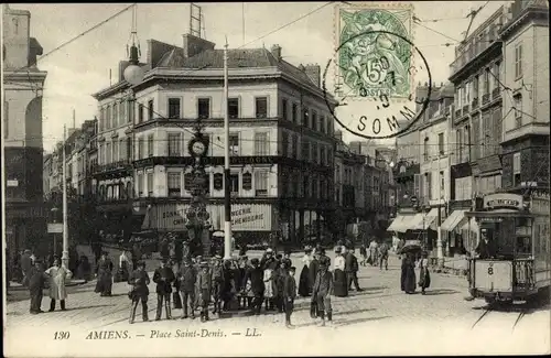 Ak Amiens Somme, Place Saint Denis, Straßenbahn 8