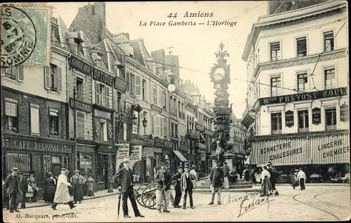 Ak Amiens Somme, Place Gambetta, die Uhr
