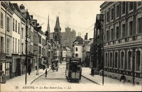 Ak Amiens Somme, Rue Saint Leu, Straßenbahn 2