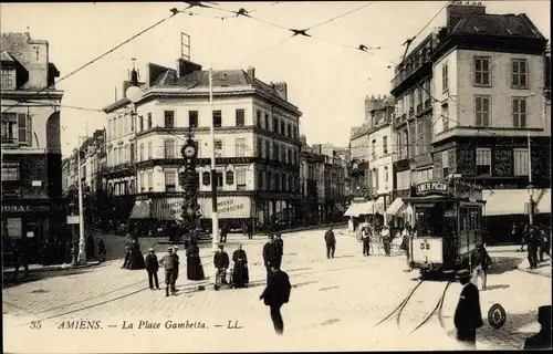 Ak Amiens Somme, Place Gambette, Straßenbahn 32