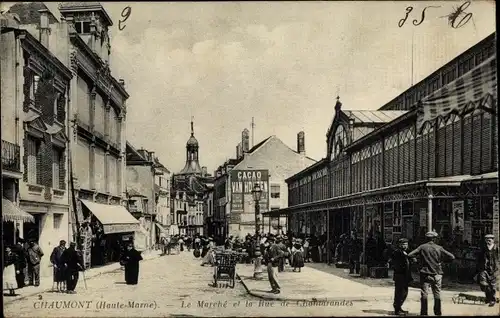 Ak Chaumont Haute Marne, The Market und Rue de Chamarandes, Cacao van Houten