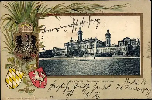 Präge Wappen Passepartout Ak Hannover in Niedersachsen, Technische Hochschule